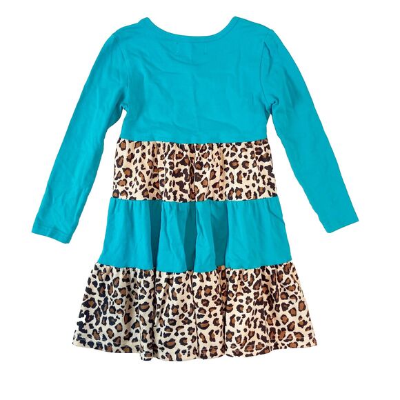 Lily & Londyn's Dress Girls Size 3T Aqua Cheetah‎ Print Tiered Long Sleeve - Picture 2 of 3